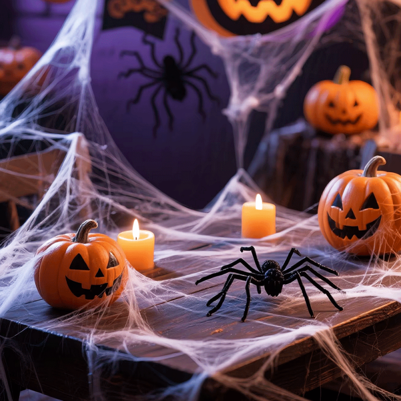 2 telas de araña para decoración de halloween - Blancas