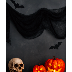 1 cortina de gasa de malla para decoración de puertas de halloween - Negro
