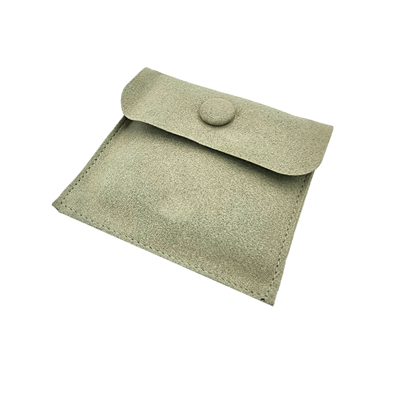Estuche para joyas con cierre a presión y soporte de ante verde almendra