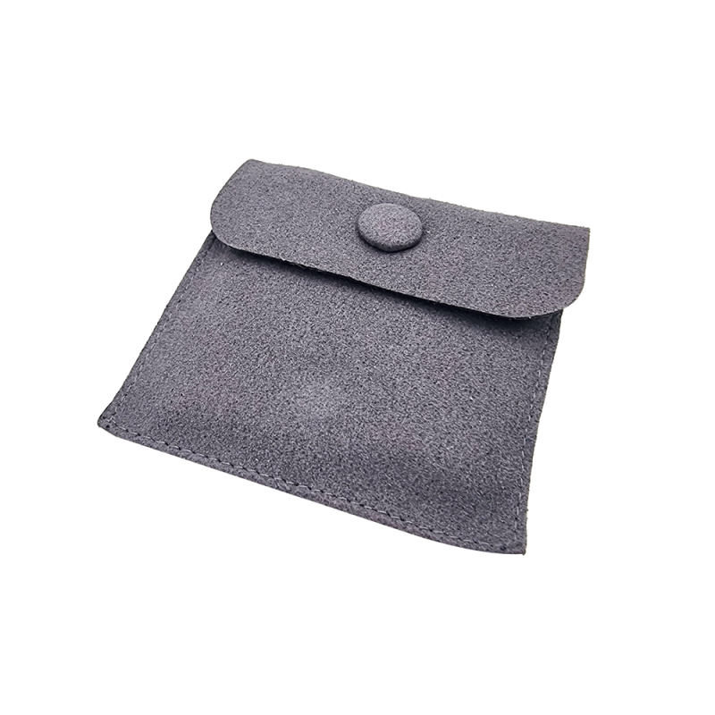 Estuche para joyas con cierre a presión y soporte de ante gris antracita