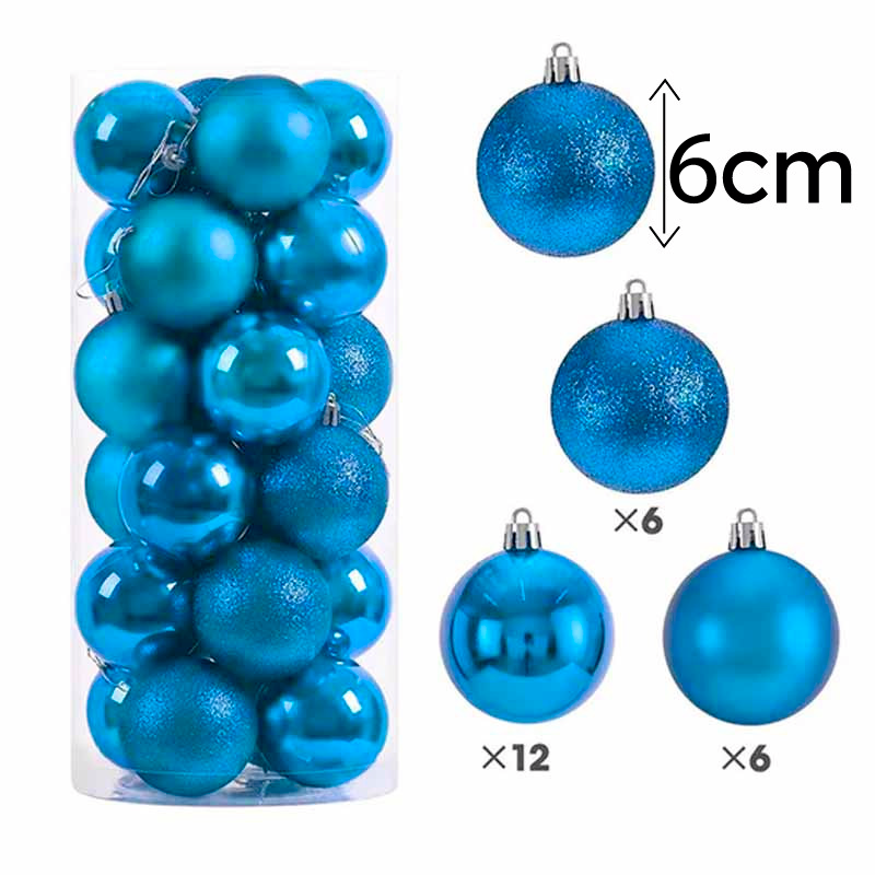 Pack de 24 bolas de navidad de 6 cm - azul celeste
