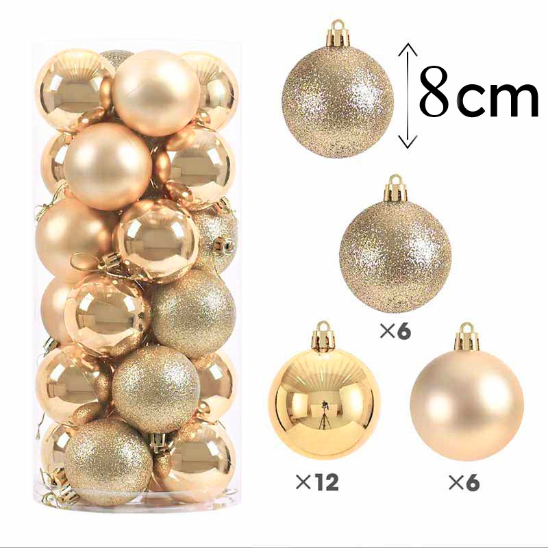 Lote de 24 bolas de navidad de 8 cm - color champán