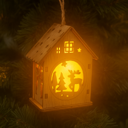 Decoración de navidad luminosa para colgar con forma de casita - Madera