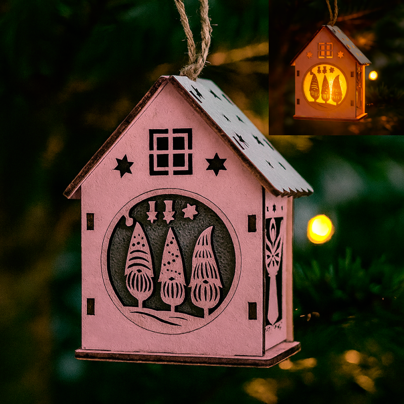 Decoración de navidad luminosa para colgar con forma de casita - Rosa