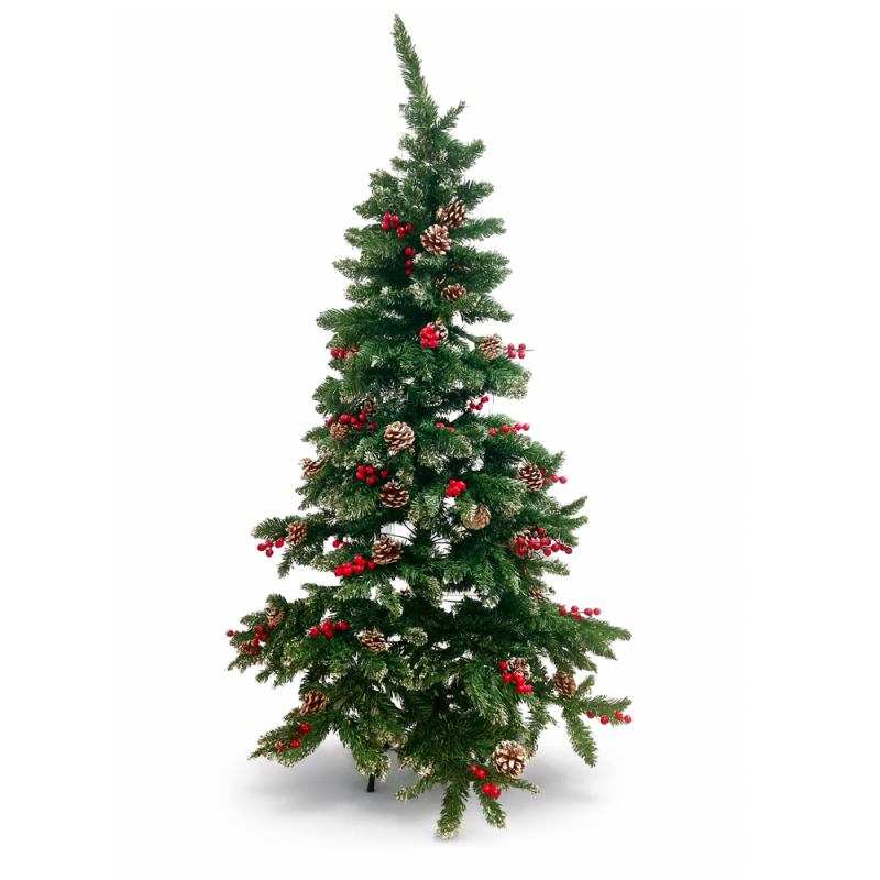 Árbol de navidad artificial decorado con piñas - 150 cm