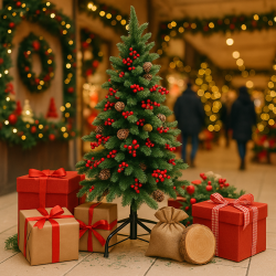 Árbol de navidad artificial decorado con piñas - 150 cm