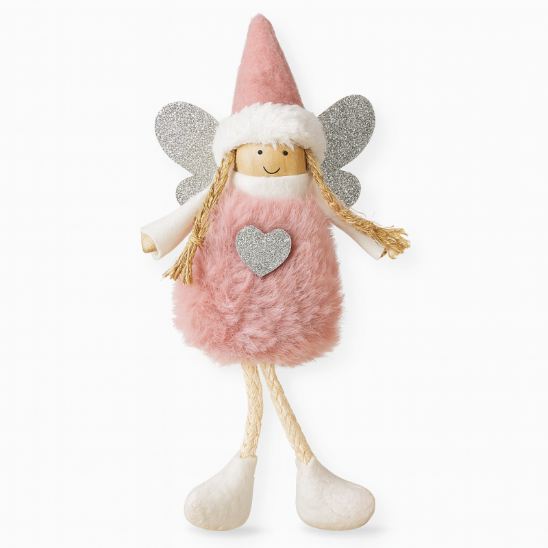 Pequeño peluche de pelo sintético, hada de navidad rosa
