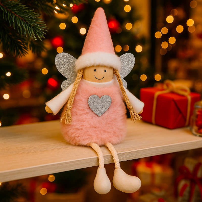 Pequeño peluche de hada de navidad rosa