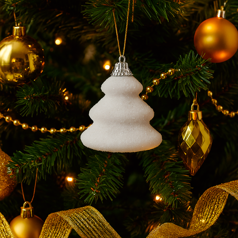 Lote de 6 abetos blancos con purpurina para colgar como decoración del árbol de navidad