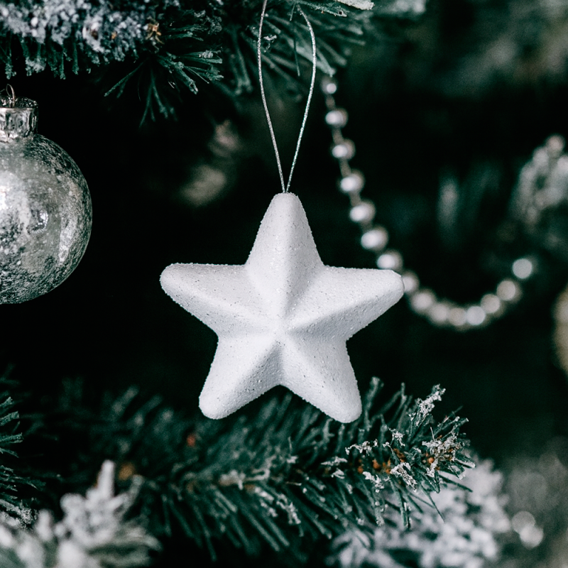 Lote de 6 estrellas blancas con purpurina para colgar en la decoración del árbol de navidad