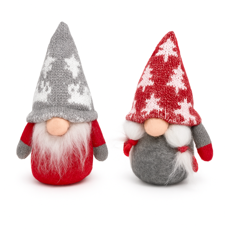 Pequeños duendes de navidad, peluche de Papá Noel y Mamá Noel