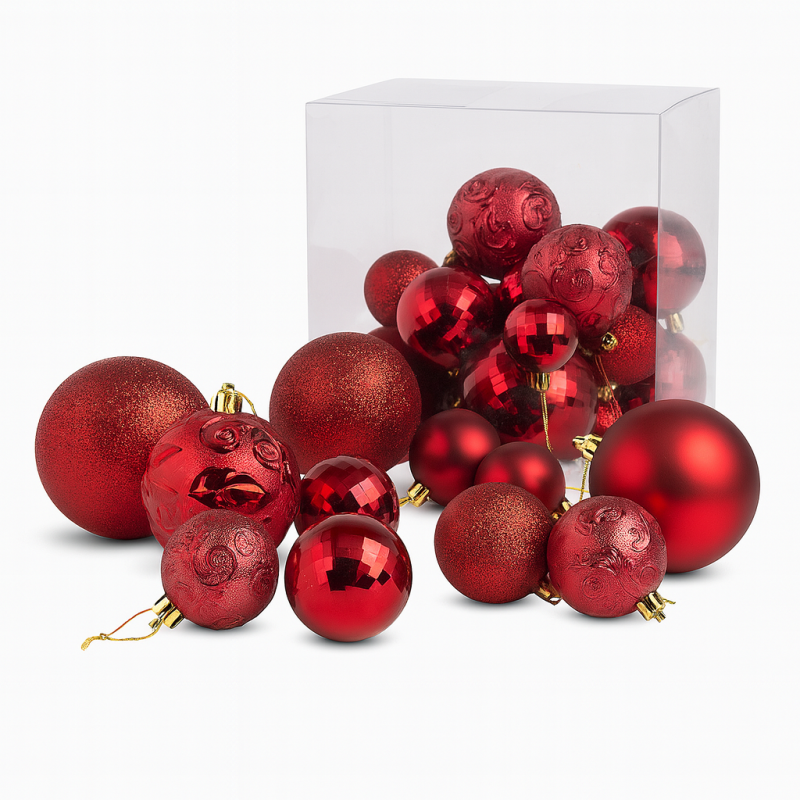Set de 36 bolas de navidad roja burdeos