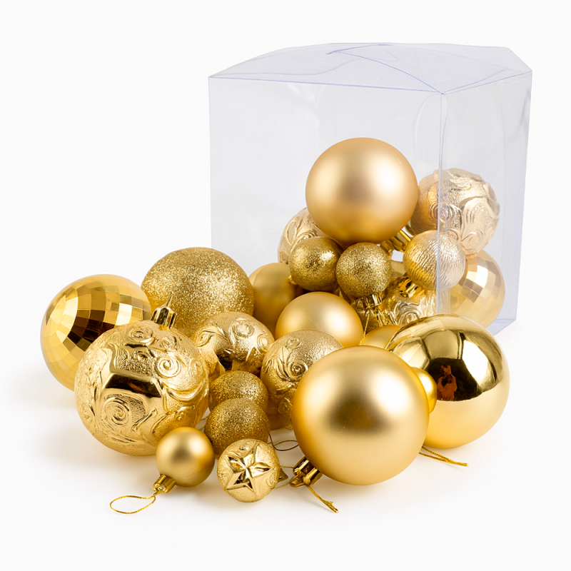 Set de 36 bolas de navidad doradas champán