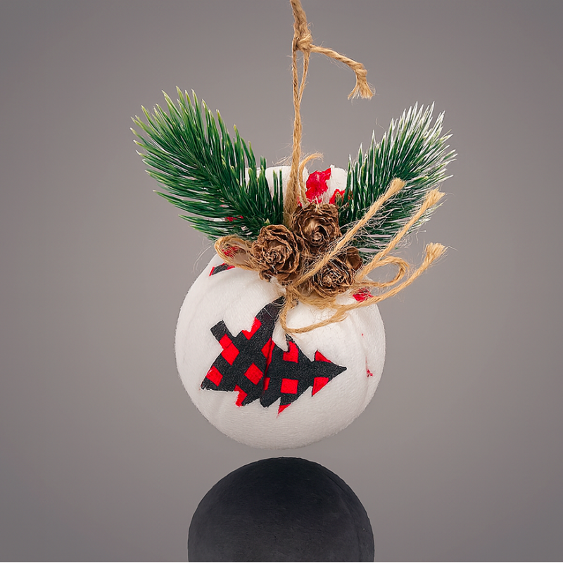 Pack de 3 boules de Noël 7cm motif sapins - Blanc