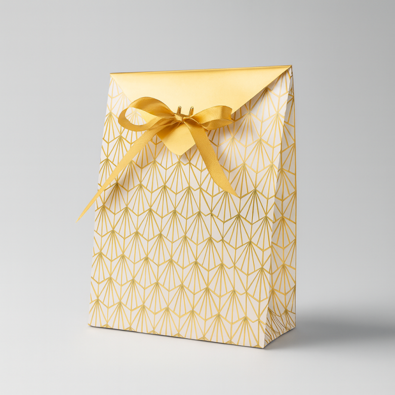 2 bolsitas de regalo blancas con estampado de abanicos dorados - 18 x 8 x 21 cm