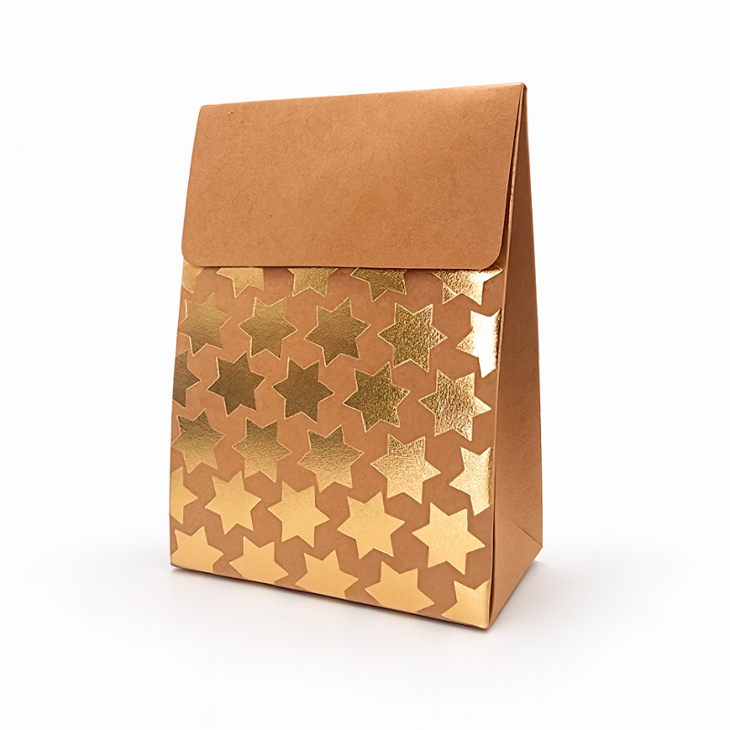 2 cajas de regalo plegables con solapa y motivo de estrellas 9,5 x 6,5 x 16 cm