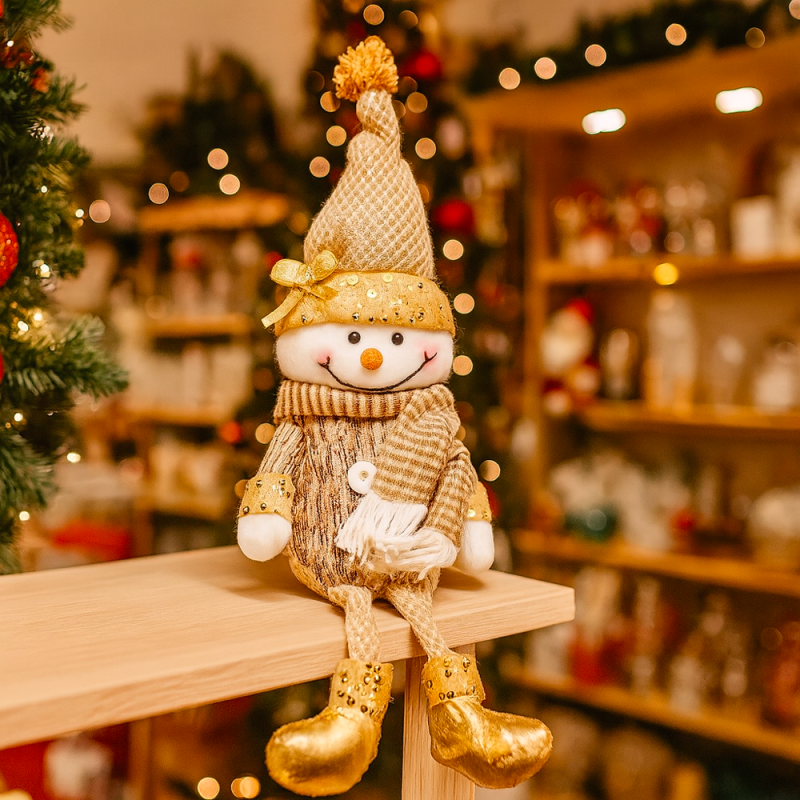 Peluche decorativo dorado para el árbol de navidad: Muñeco de nieve