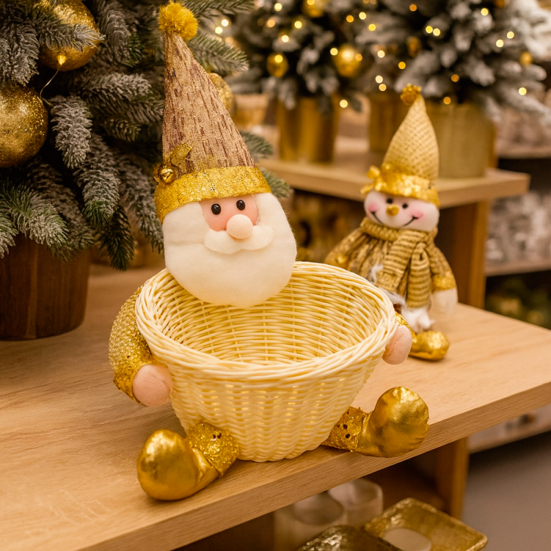 Cesta de almacenamiento de navidad Papá Noel dorado