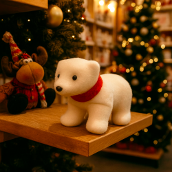 Pequeño oso polar de navidad con bufanda roja