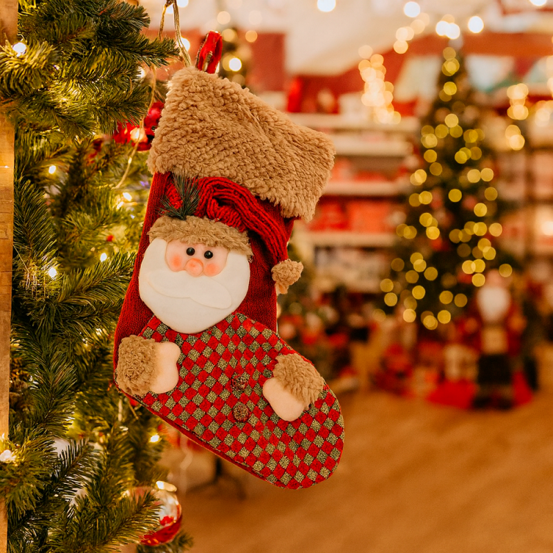 Calcetín decorativo de navidad rojo con motivo de Papá Noel