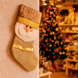 Calcetín decorativo dorado Papá Noel