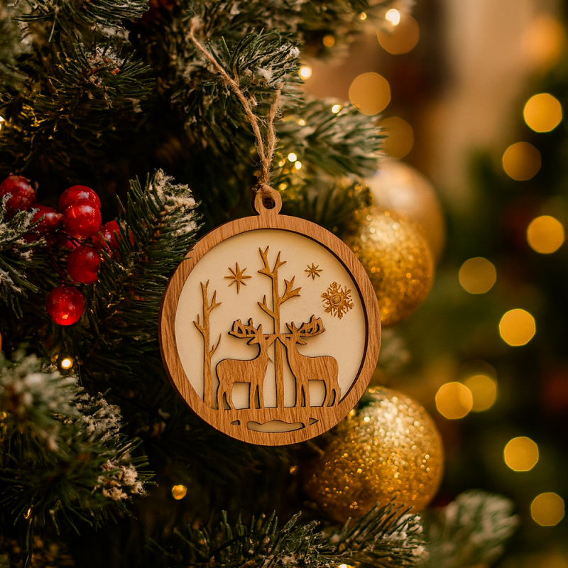 2 decoraciones de navidad de madera para colgar con motivo de renos