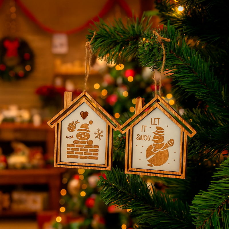 2 decoraciones de navidad para colgar con forma de casita