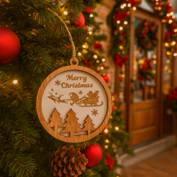 2 decoraciones de navidad colgantes de madera con motivo de abetos
