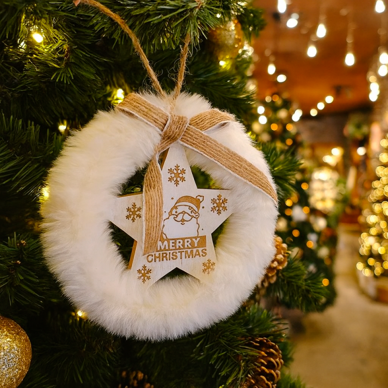 Decoración de navidad para colgar de madera y piel con motivo de estrella