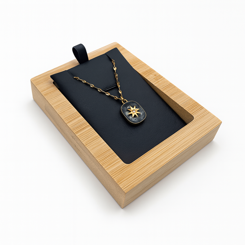 Mini bandeja de madera para collar individual - Símil piel negra