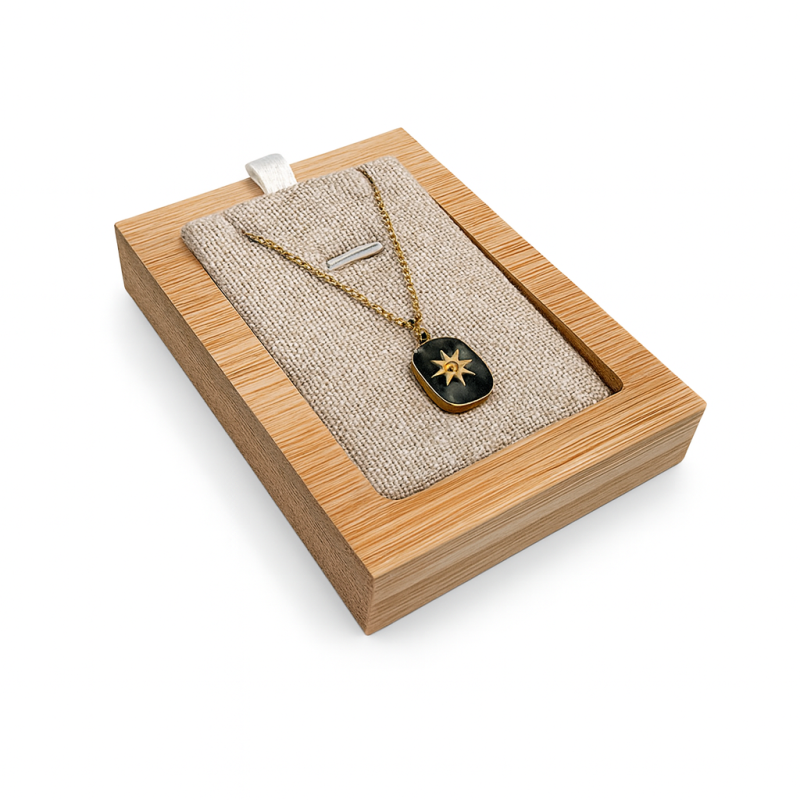 Mini bandeja de madera para collar individual - Algodón beige natural