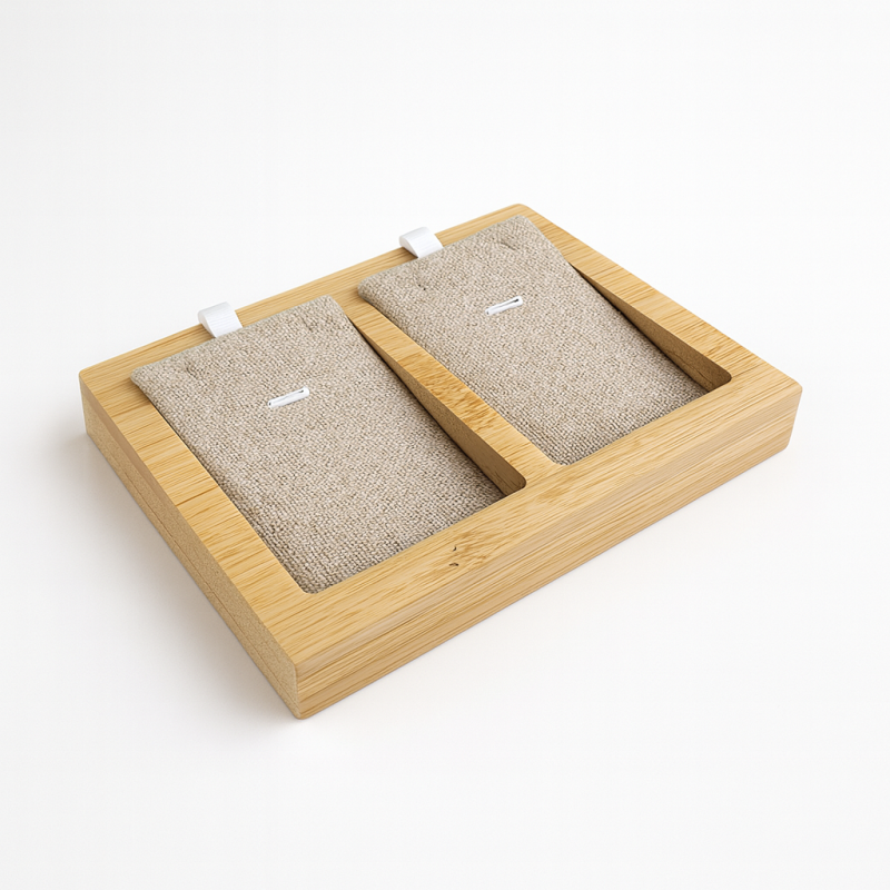 Mini bandeja de madera para 2 collares - Algodón beige natural