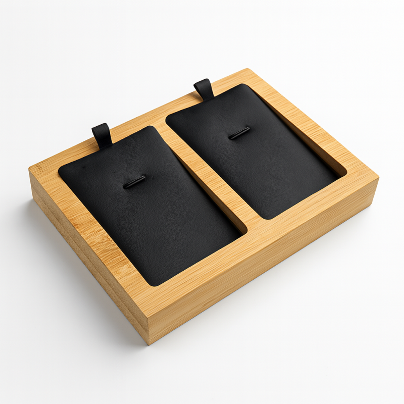 Mini bandeja de madera para 2 collares - Símil piel negra
