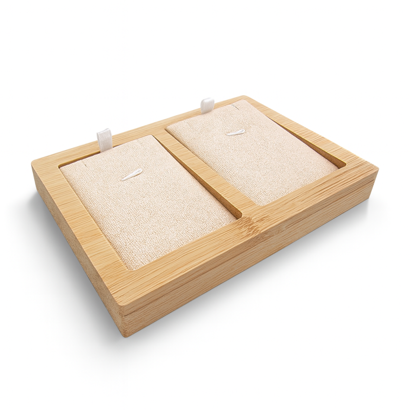 Mini bandeja de madera para 2 collares - de ante beige