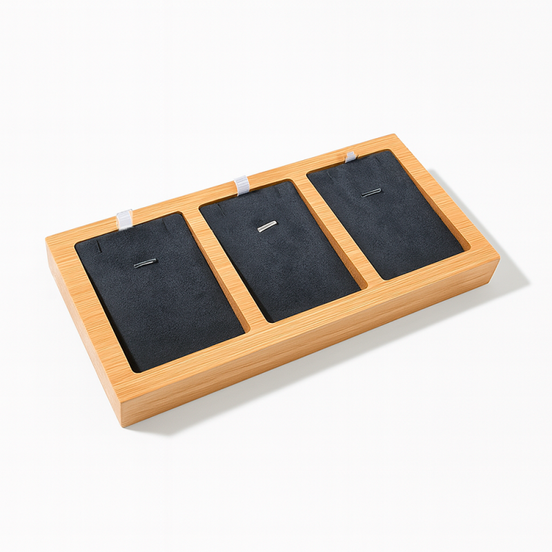 Pequeña bandeja de madera para 3 collares - De ante gris