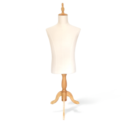 Busto de costura de hombre de algodón crudo y pie de madera