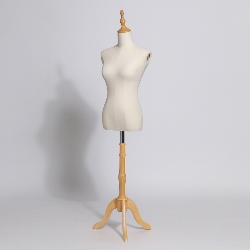 Buste couture femme en coton écru et pied en bois