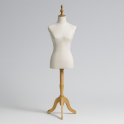 Busto de costura para mujer de algodón crudo y pie de madera