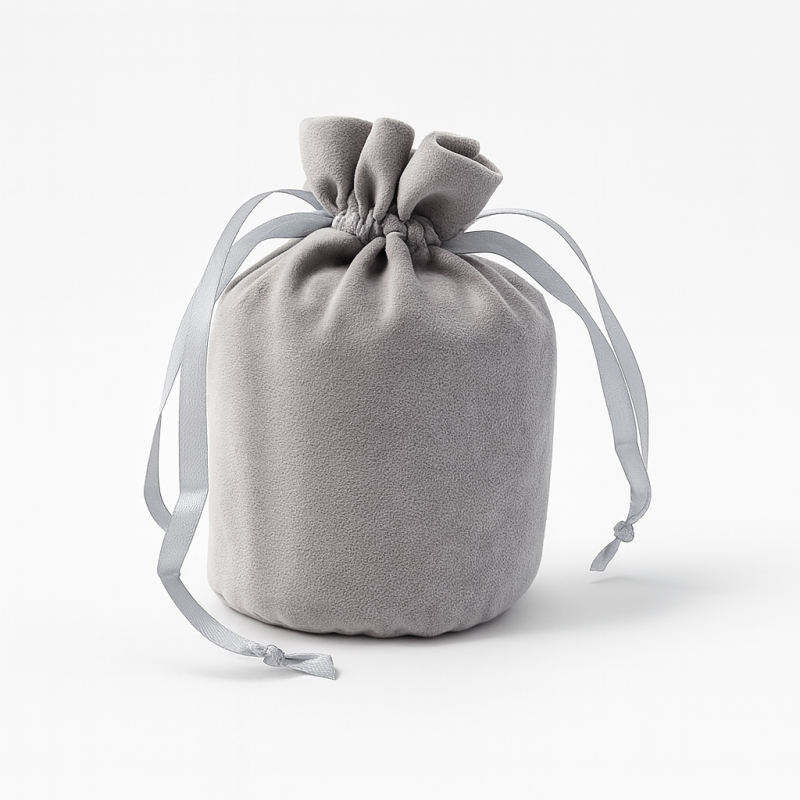Lote de 10 bolsas de terciopelo con cierre de cordones 14x15+9 cm - Gris plateado