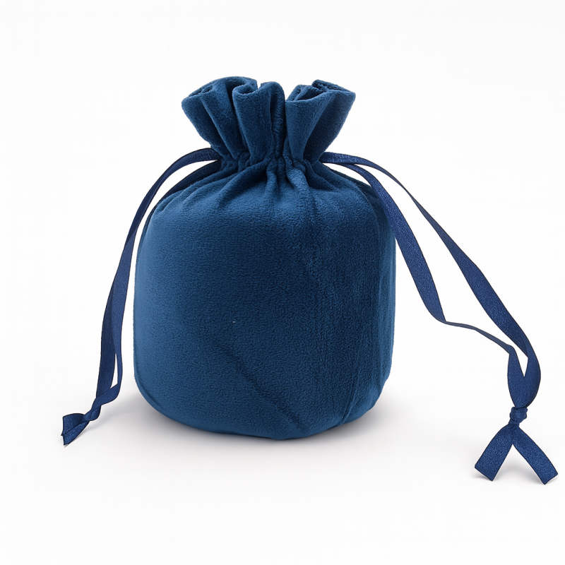 Lote de 10 bolsas de terciopelo con cierre de cordones 14x15+9 cm - Azul mineral