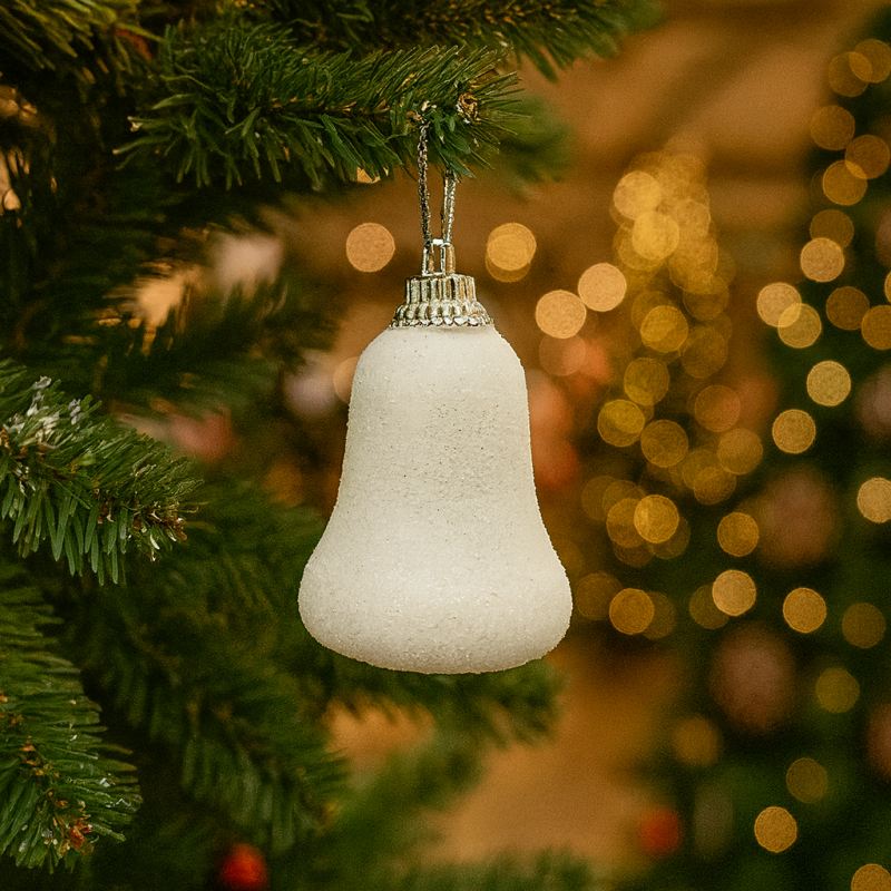 Lote de 6 campanas blancas con purpurina para colgar en el árbol de navidad como decoración