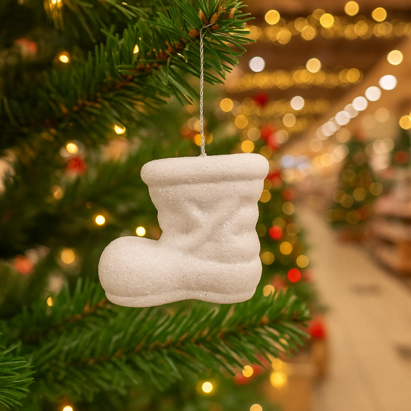 Lote de 6 botas blancas con purpurina para colgar como decoración del árbol de navidad