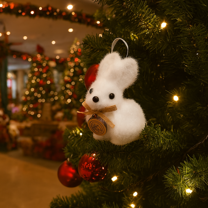 Lote de 2 conejitos blancos para colgar como decoración del árbol de navidad