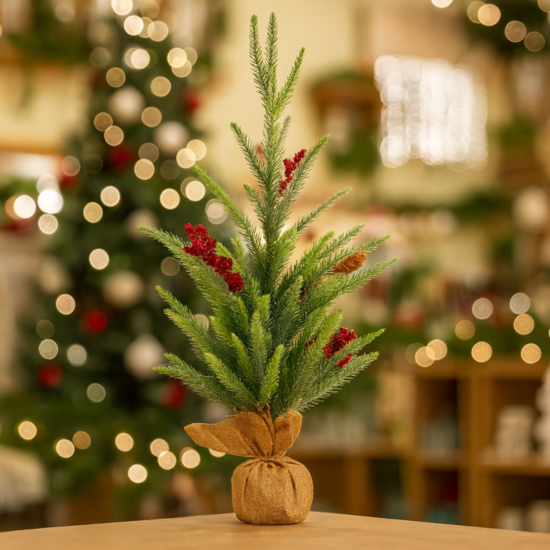 Planta decorativa artificial de navidad, rama de abeto