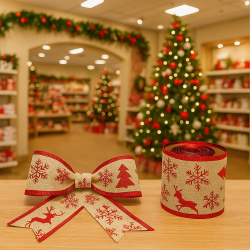 Cinta decorativa con motivo de navidad rojo brillante