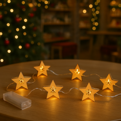 Guirnalda de navidad luminosa de estrellas de madera