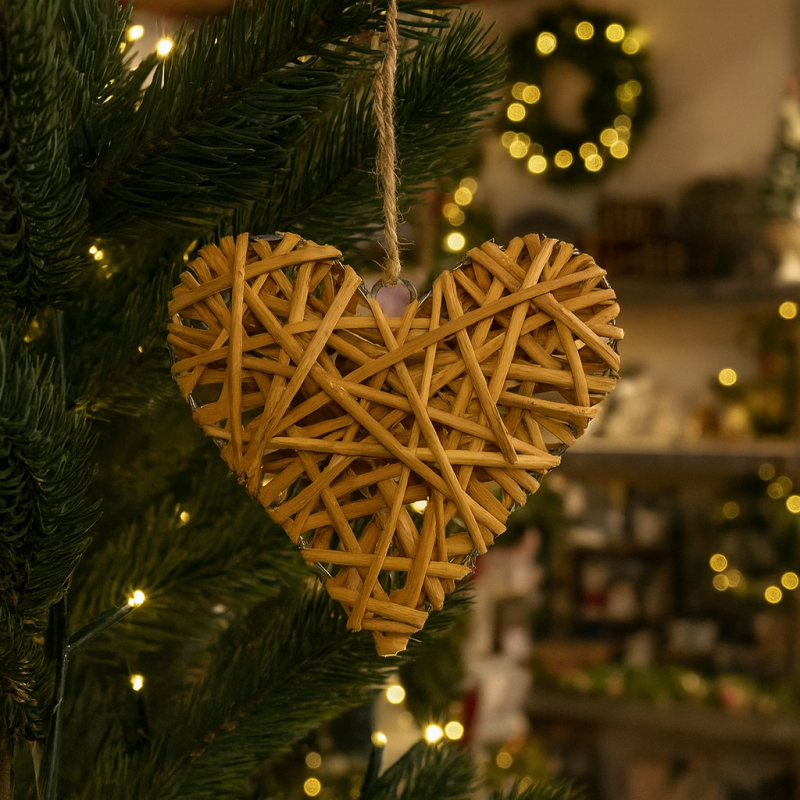 Decoración para colgar con forma de corazón de mimbre 20x20 cm - natural