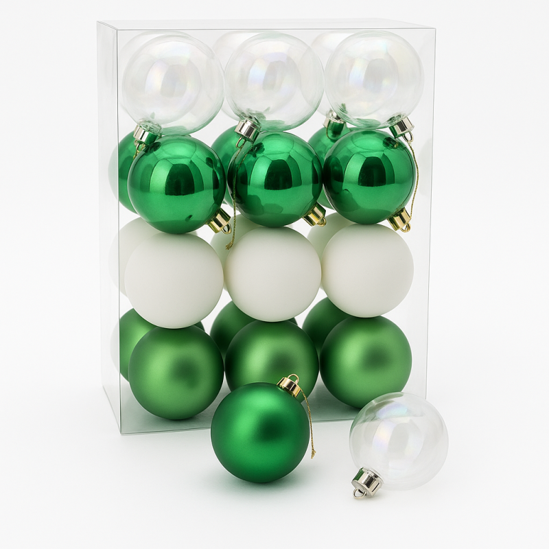 Pack de bolas de navidad de 6 cm - verde y blanco