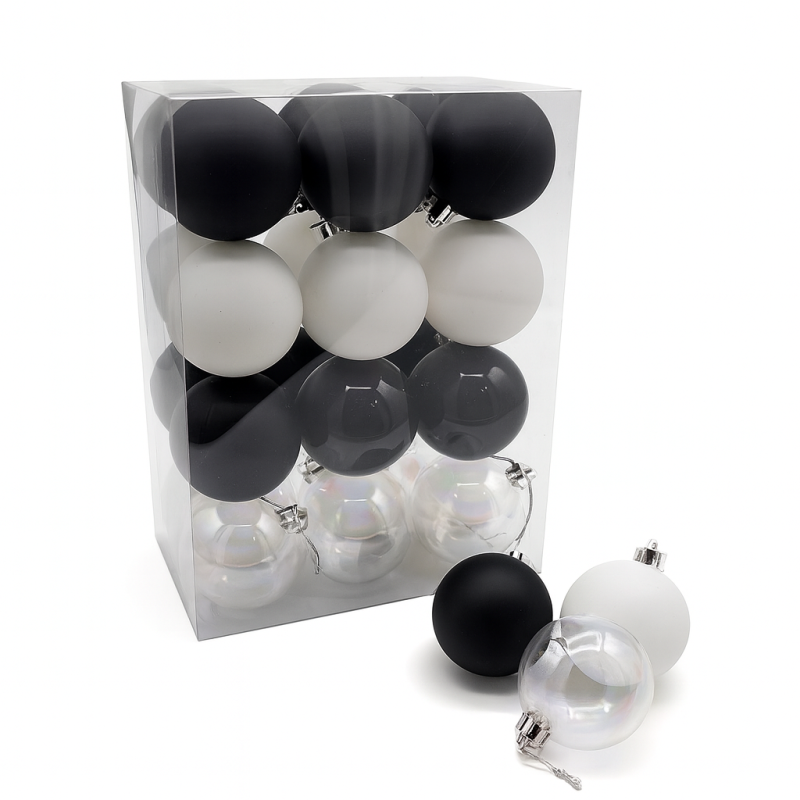 Pack de bolas de navidad de 6 cm - negra y blanca