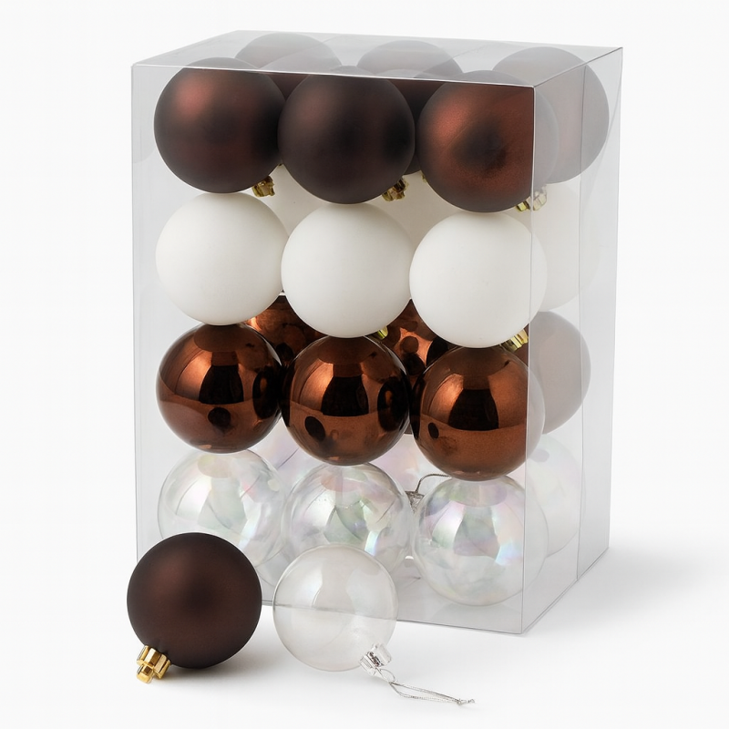 Pack de bolas de navidad de 6 cm - marrón y blanco